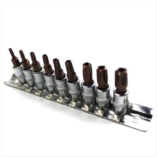 9pcs 5 Point Star Torx Screwdriver Bit 1/4 Inch Drive Socket TS10-TS50