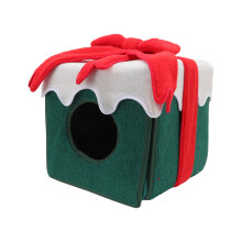 Refugio de peluche para gatos, estilo caja de regalo navideña para gatitos.