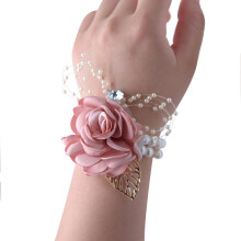 Artificial Flower Decor, Wedding Wrist Corsage For Bridal Celebrations, Pearl And Ribbon Adornments (7 x 9Cm)