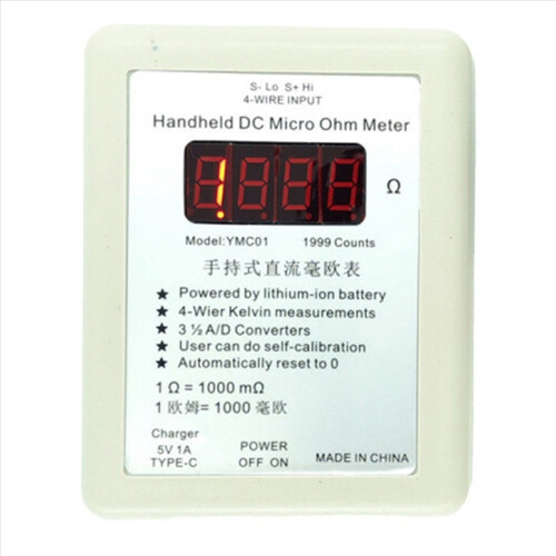 Handheld DC Milliohmmeter Low Resistance Tester 0.01-19.99Ω Four Wire 2