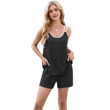 Conjunto Casual Feminino de Verão de 2 Peças, Preto L