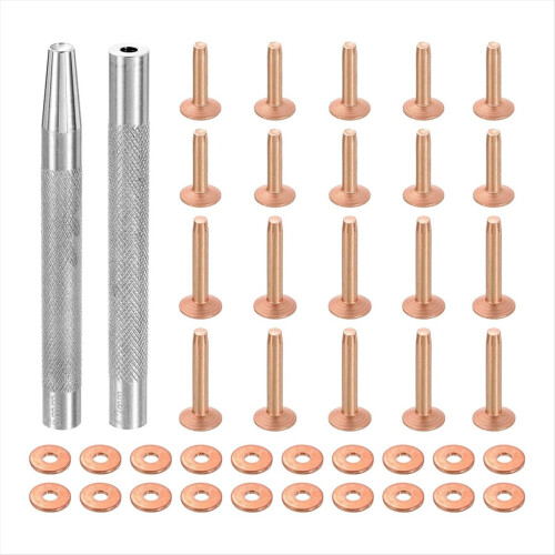 20Set Copper Rivets and Burrs, Solid Leather Rivet Fastener with Punch 1