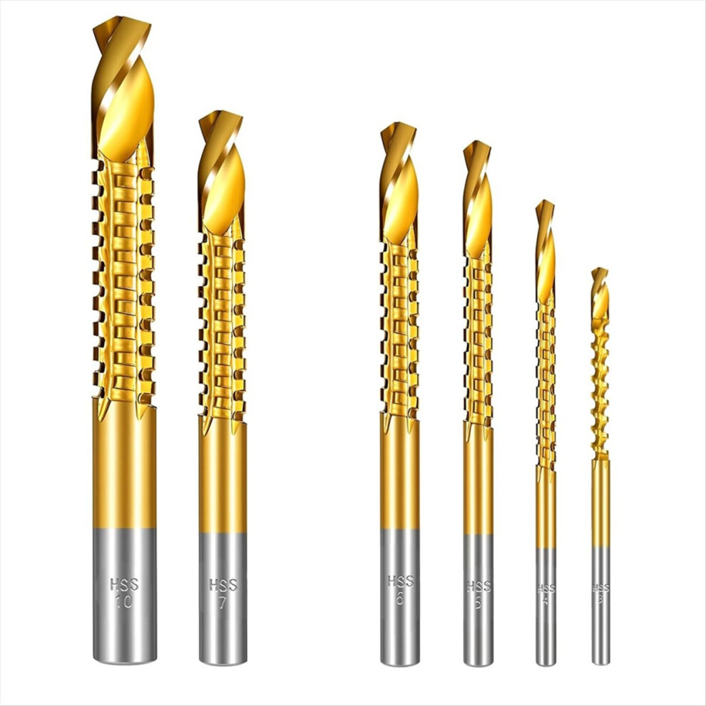 7Pcs Titanium Coated Hss Twist Drill Bits, 3-10Mm Serrated Side Cuttin 4852735176248
