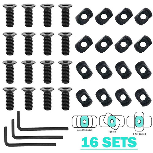 16 Pack M 4 T-Nut Metric Camming Screw Replacement Sets Compatible with Standard Rail Systems, with Thread Screws 1