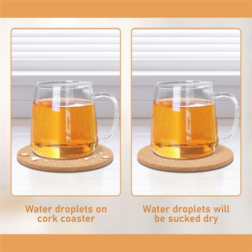 100 Peças de Porta-Copos de Cortiça para Bebidas, Cortiça Absorvente Redonda de 4 Polegadas, Porta-Copos de Café Antiderrapantes e com Isolamento 2