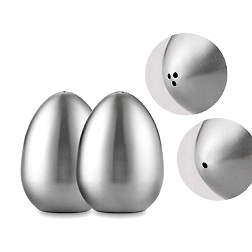 2 Pieces Stainless Steel Pepper Shaker Egg Shaped Salt Shaker Set Kitchen Tool 2