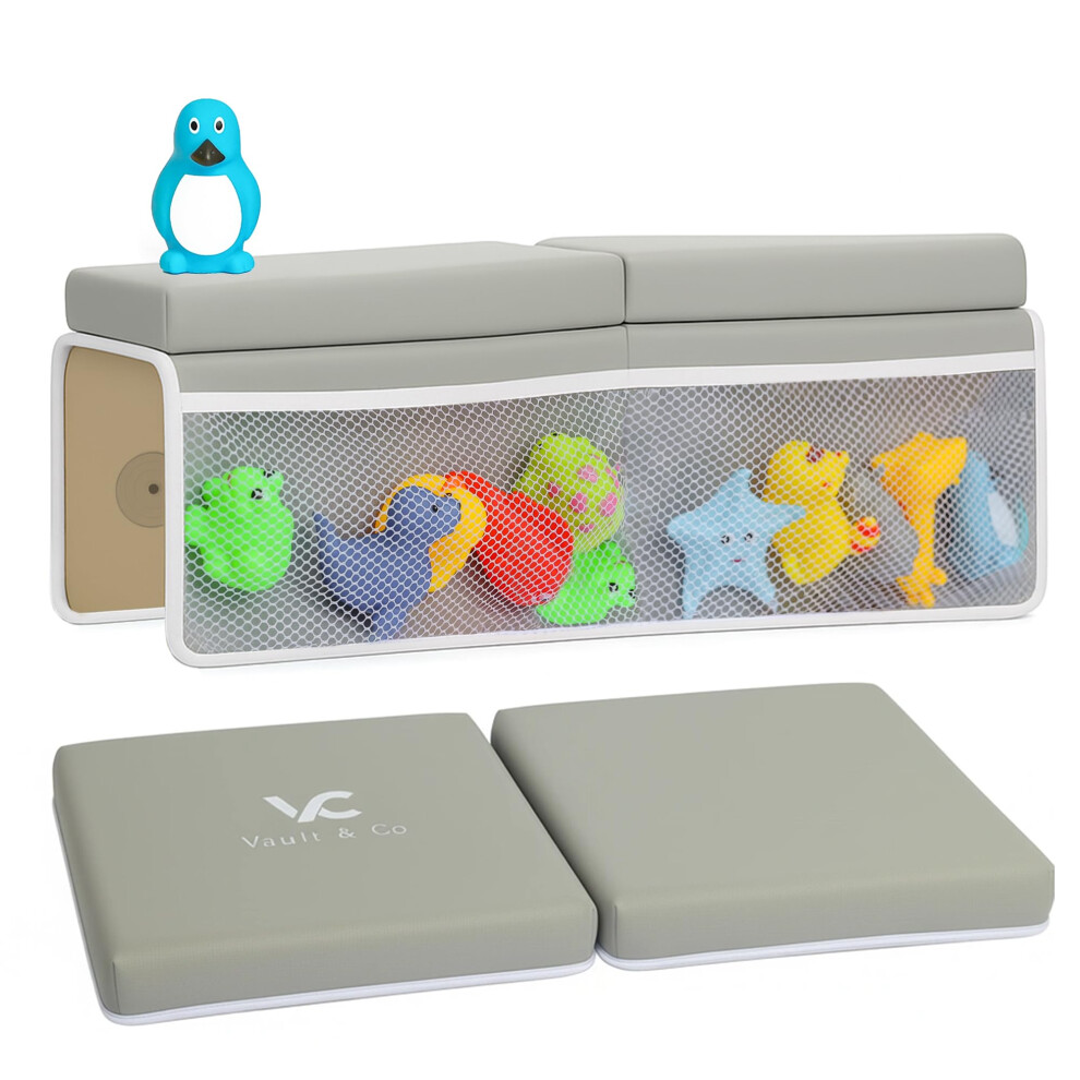 Baby Bath Kneeler and Elbow Rest Pad Set with NonSlip Waterproof Mat, Quick Dry Pockets and 5 Bath Toys