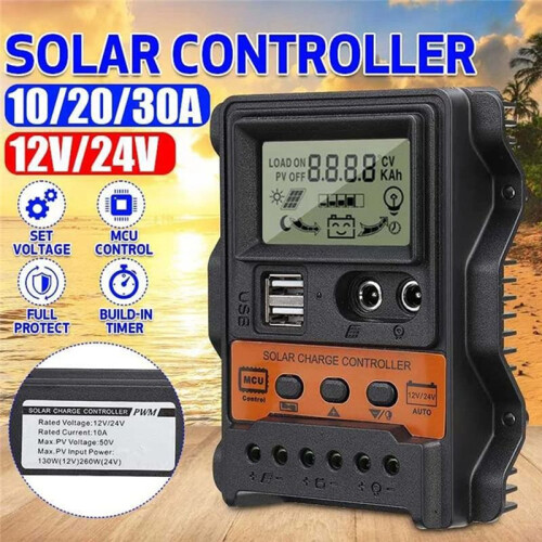 30A Solar Charge Controller 12V24V Solar Panel Battery Controller Regulator Auto 2 USB LCD Display Load Discharger 1