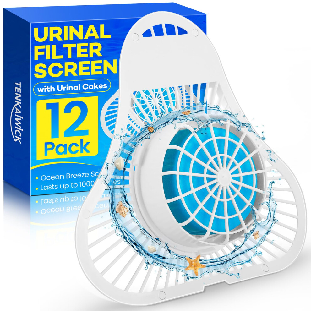 12 Pack Urinal Deodorizer Screen And Cakes, Antisplash Filter, Longlasting Odor Control For Commercial Bathrooms, Ocean Breeze Scent 9001264718718