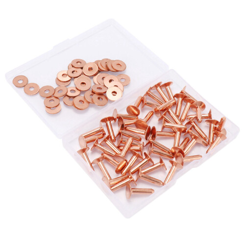 50 Sets Copper Rivets and Burrs, for Leather Belts Wallets Collars DIY