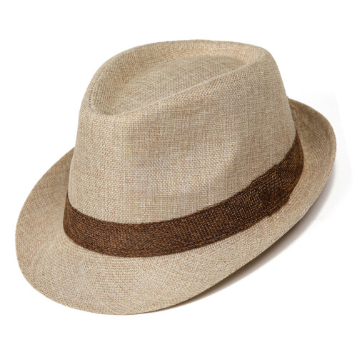 Summer Sun Hat for Men Foldable Trilby Straw Adjustable-Beige