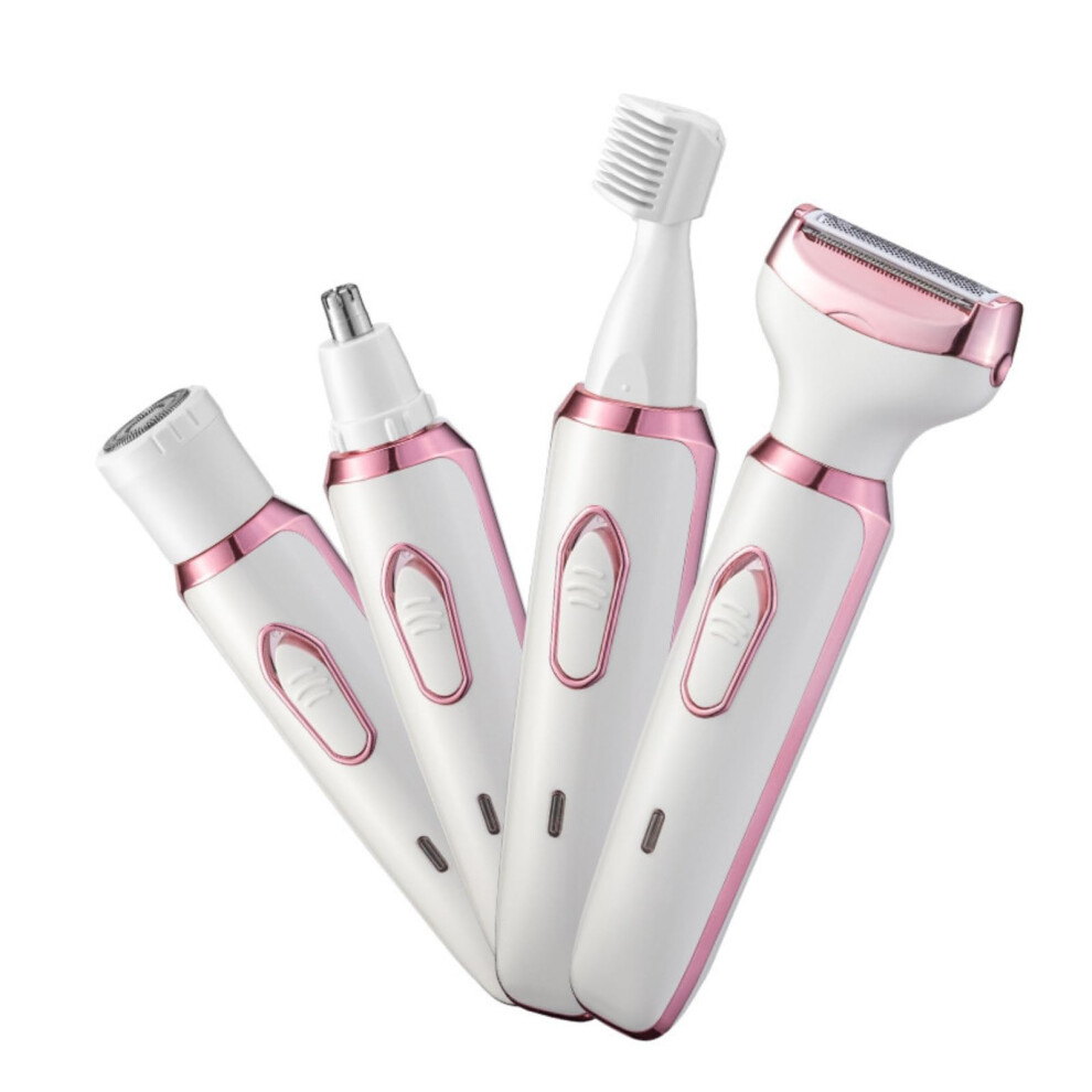 Pink Women's Electric Razor 4In1 Painless Wet Dry Shaver For Face Nose Legs Bikini, Usb Rechargeable