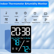 Digitales Raumthermometer Hygrometer Wecker für Den Schreibtisch, Messung Von Luftfeuchtigkeit und Temperatur im Innenbereich mit LED-Anzeige