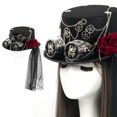 Victorian Style Top Hat Mesh Veil Headpiece Costume Accessory 1