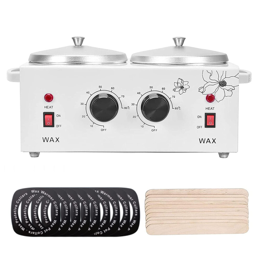 Double Wax Warmer Pot with Adjustable Temperature, Dual Parrafin SPA Machine for Facial and Hair Removal