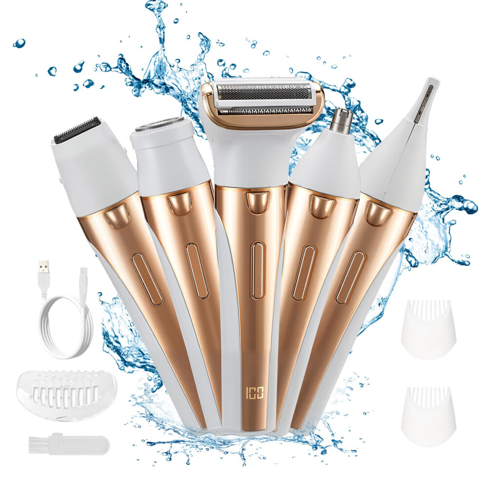 Gold Women's Electric Shaver 5In1 Waterproof Usbc Rechargeable Facial And Body Hair Trimmer