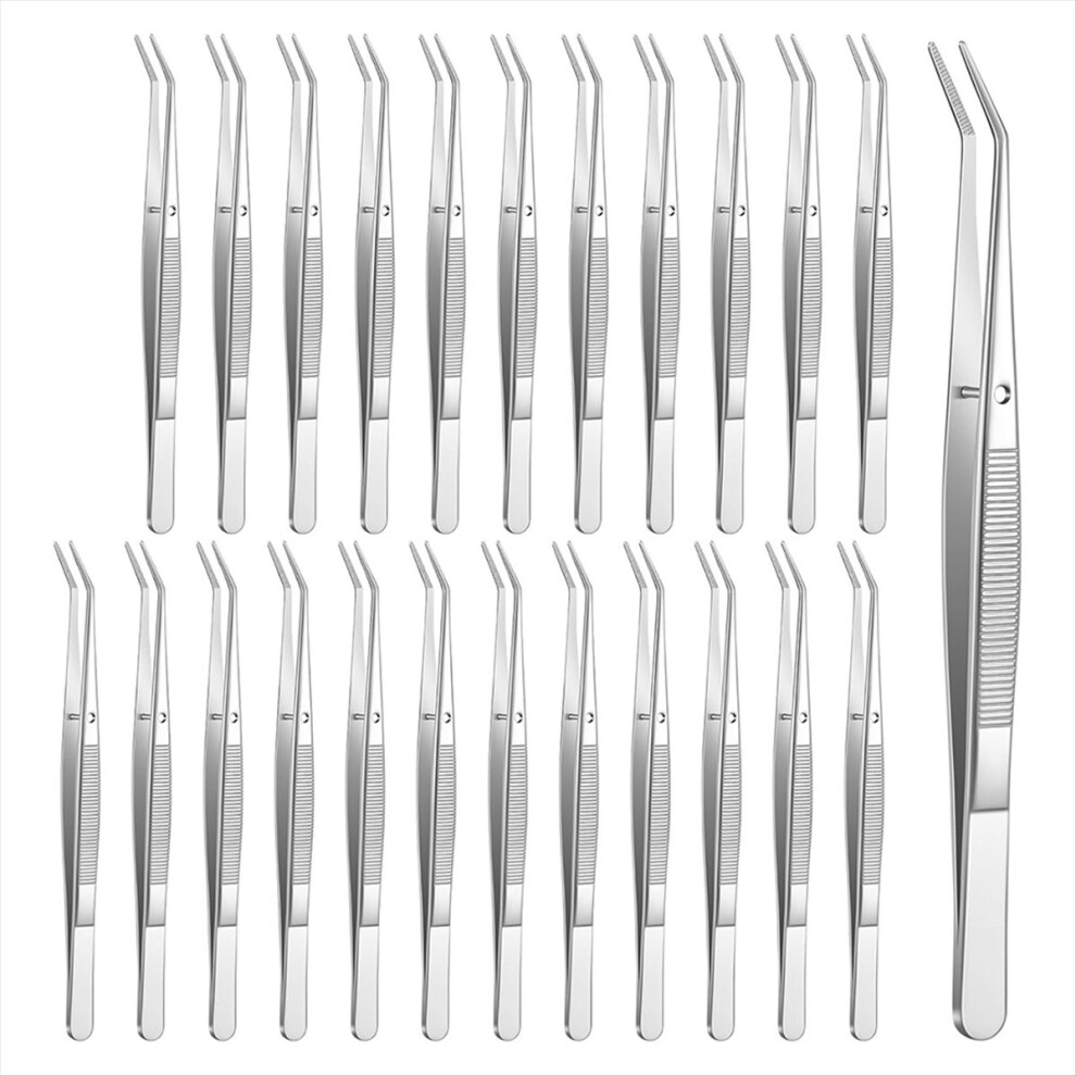 24Pcs Stainless Steel Tweezers With Curved Serrated Tip, 6Inch Long Fo 4852735183338