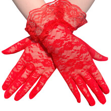2pcs Black Lace Operas Gloves Women Exquisites Mittens-Red
