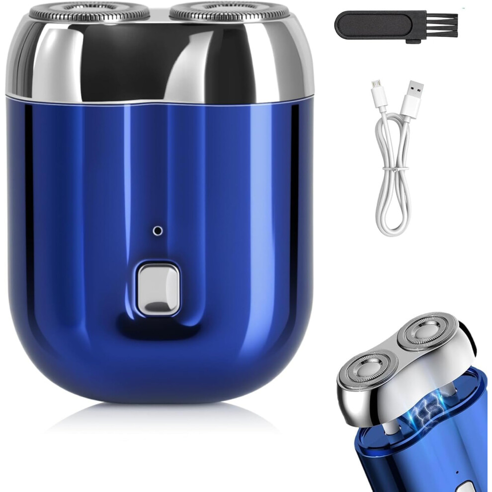 Blue Electric Shaver Dualhead Usb Rechargeable Waterproof Compact Razor For Travel Home Office