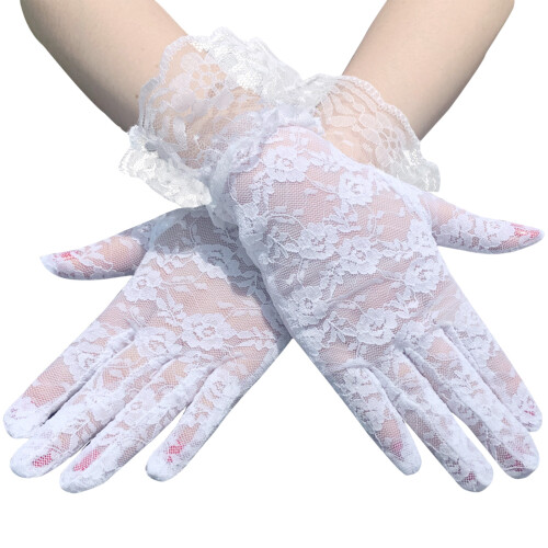 2pack Flower Pattern Gloves Women Short Lace Fingerless-White