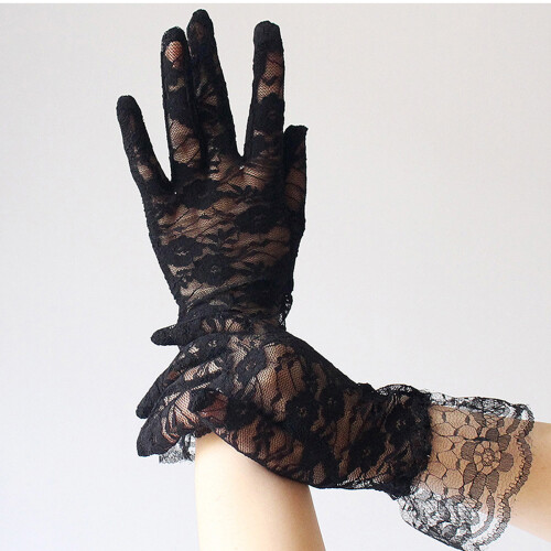 2pack Flower Pattern Gloves Women Short Lace Fingerless-White 1