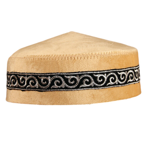 Premium Polyester Round Ethnic Hat-Khaki silver wire
