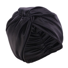 Silk Like Sleep Cap With Hair Bonnet Twisted Design-Black