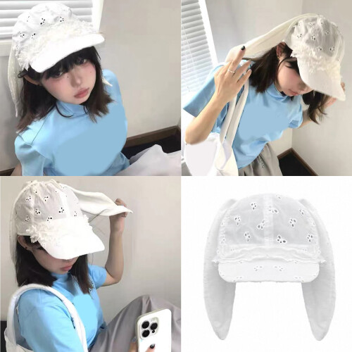 Stylish Rabbits Ear Baseball Hat with Hollowed Butterfly Pattern 1