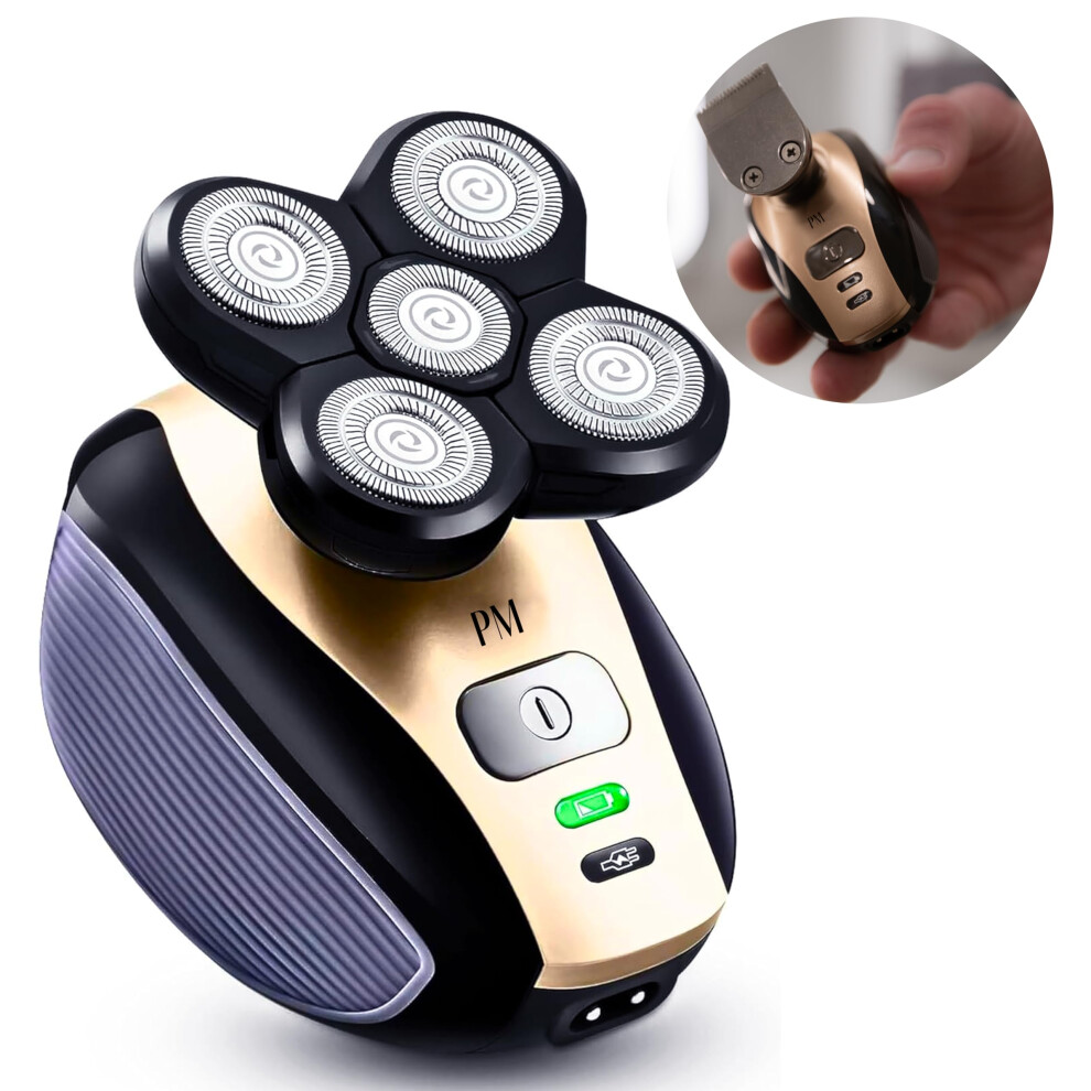 Electric Head Shaver for Bald Men, 5in1 Wet Dry Grooming Kit with Rechargeable Cordless Design