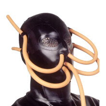 Latex Head Cover Sexy Latex Head Face Hood Rubber Head Mask Back Zipper for Mouth Eyes and Nose M65CM