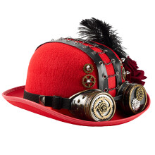 Industrial Gear Chain Dome Hat With Dark Rose Flower and-Red
