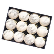12Piece Festival Christmas Ball Tree Decor Unique Christmas Tree Ornaments Soft Ball Ornament for Holiday Accent Beige