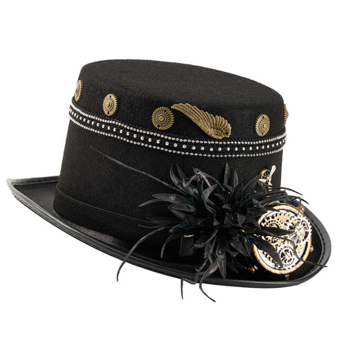 Gothic Geared Hat Coser Studded Gear Steampunk Mechanical-Black