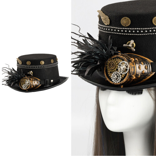 Gothic Geared Hat Coser Studded Gear Steampunk Mechanical-Black 1