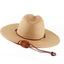 Fashion Woven Straw Sun Hat Sun Blocking Adjustable Chin-Khaki