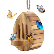 Butterfly House Wooden Hanging Habitat with Feeder Outdoor Teardrop Shelter for Garden Bees
