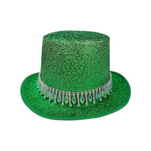 Chapeau haut avec ceinture en strass, chapeau de Festival-Vert