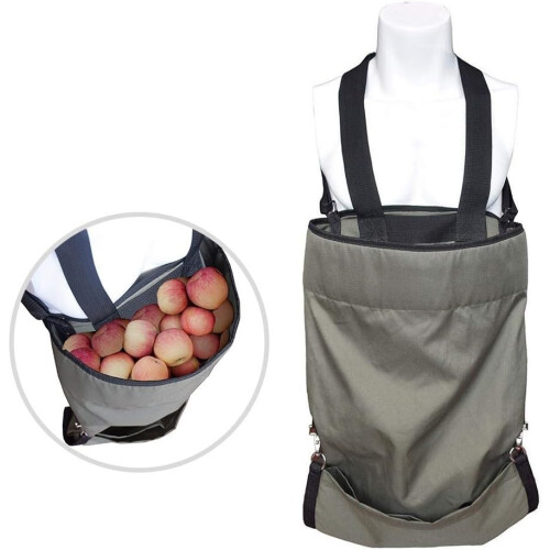 Fruit picking apron, a practical fruit harvesting apron for efficient picking with adjustable straps and ample storage space. 1