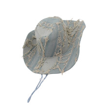 Drawstring Wide Brims Hat Distressed Sun Hat for-Denim grey