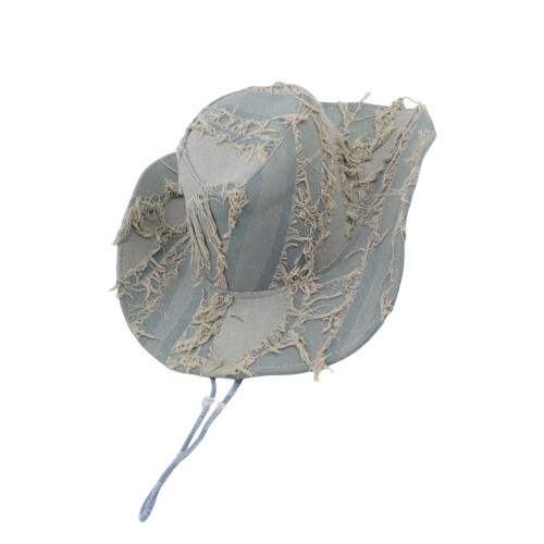 Drawstring Wide Brims Hat Distressed Sun Hat for-Denim grey