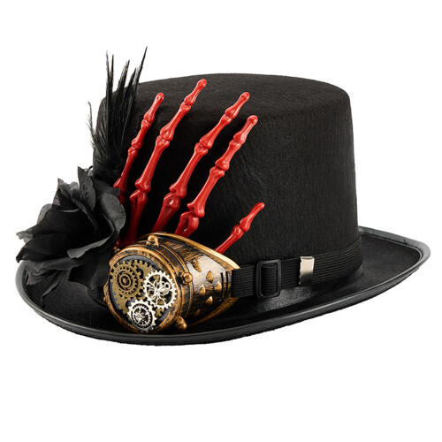 Gothic Tall Hat Carnivals Headwear Skeleton Hand-Black and red