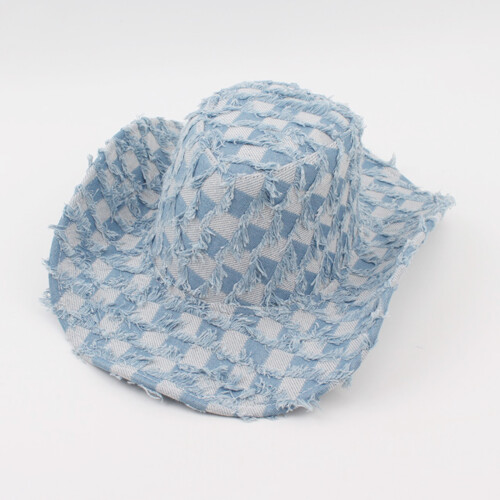 Drawstring Wide Brims Hat Distressed Sun Hat for-Denim grey 1