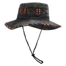 Chapeau de pêcheur imprimé Tribal pratique, mélange de-Noir