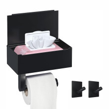 Doseerapparaat voor doorspoelbare vochtige doekjes, toiletpapierhouder voor wandmontage, minimalistisch en eenvoudig ontwerp (matzwart)