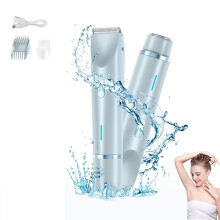 Dual Head Electric Shaver for Women 2 in 1 Razor and Hair Trimmer for Face Arms Legs Blue
