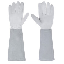 Gants de jardinage en cuir imperméables, longs poignets-Blanc S