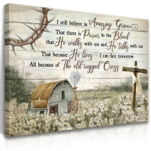 Christian Wall Art Barn Windmill Canvas Religious Cross Painting Rustic Farmhouse Ready to Hang 24'x36'