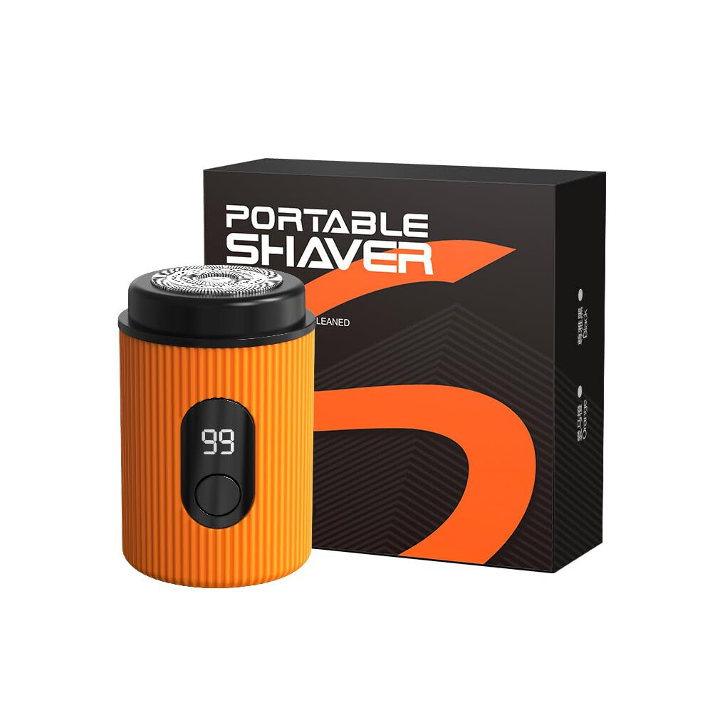 Orange Mini Electric Shaver With Led Display, Waterproof 18Blade Razor, Fast Typec Charging,