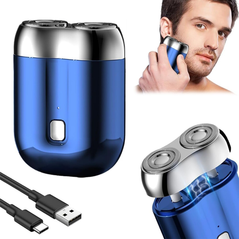 Blue Electric Shaver Dual Head Usb Rechargeable Razor For Men, Portable Pocket Size (Blue)