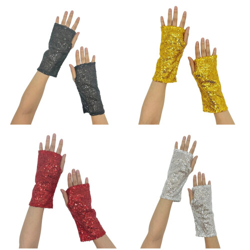 Sparkling Sequined Gloves for Theme Parties And Night-Gold 1